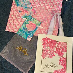 Lot of 5 New/Unused LILLY PULITZER Fabric Paper & Tulle Shopping Gift Bags Totes